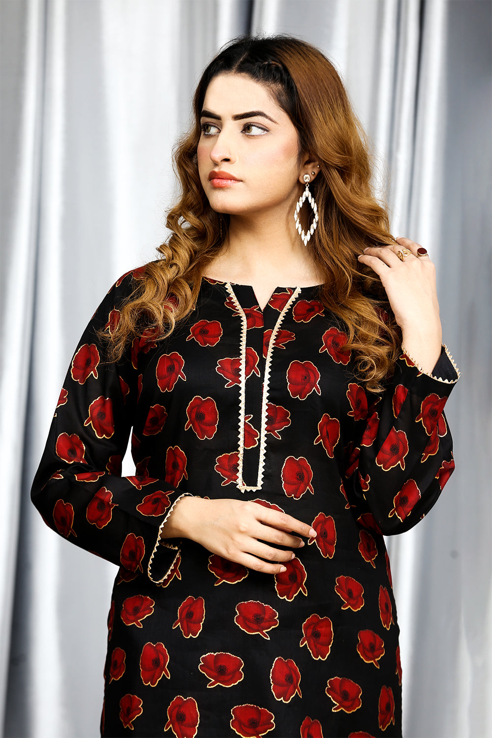 ROSE PRINTED LAWN OUTFIT WITH GOLD ACCENTS